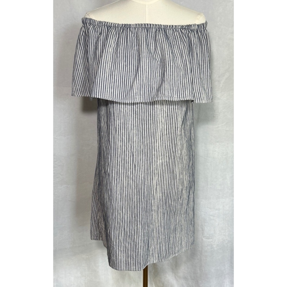 J.Crew Off the Shoulder Blue Pinstripe Mini Dress Sz S Preppy Coquette Lagenlook
